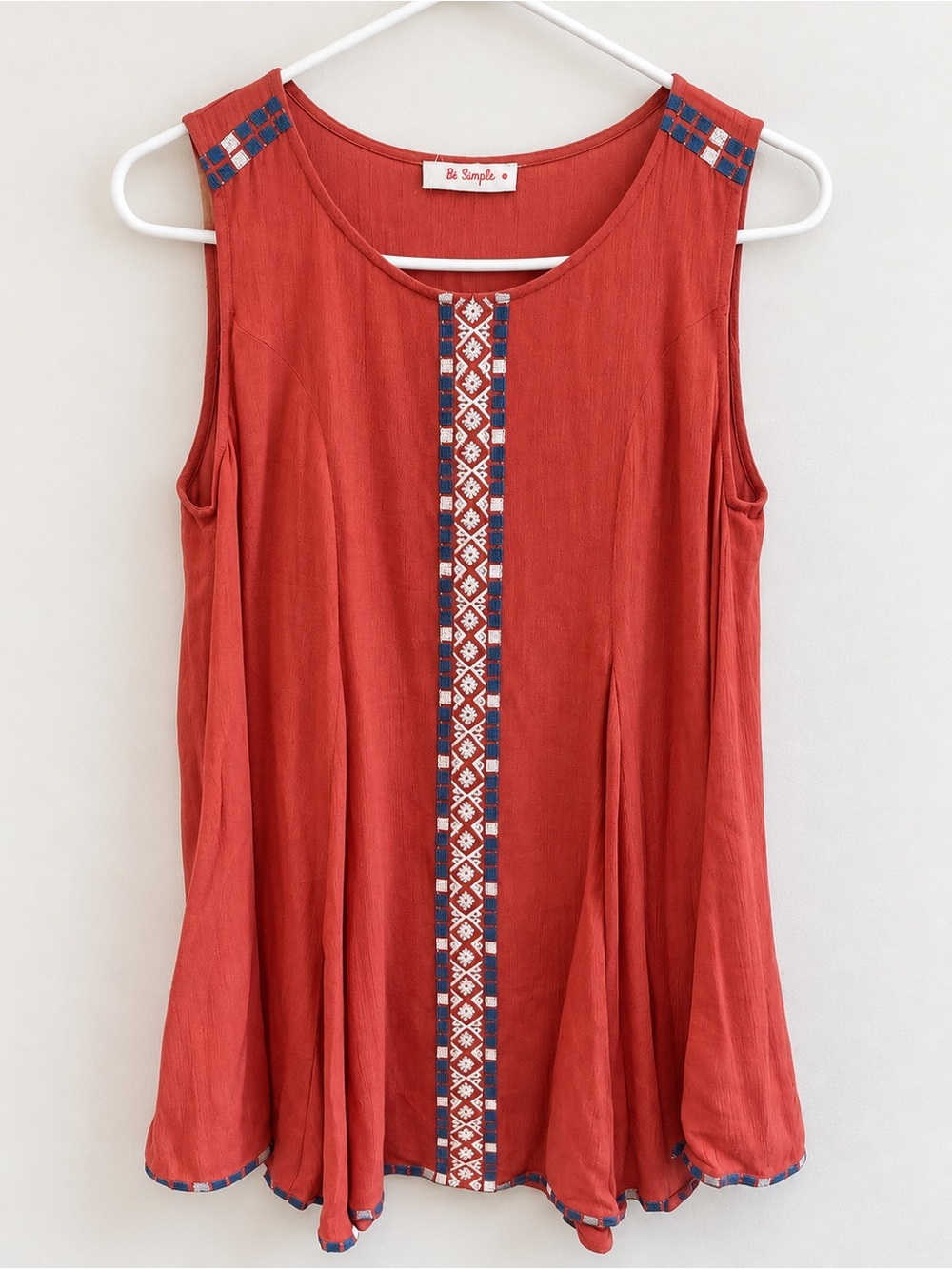 Simple Rust Red Embroidered Swing Tank
